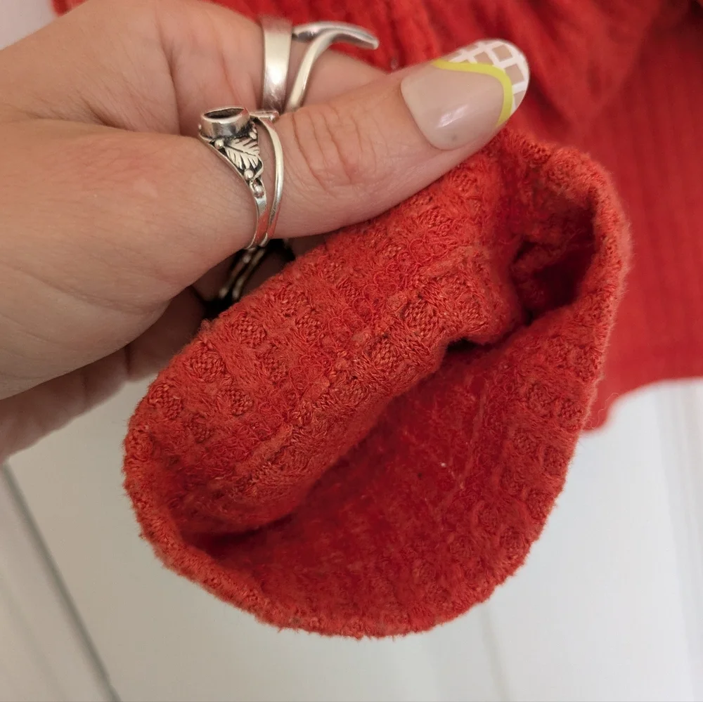 Anthropologie Orange Waffle Knit Crossbody Wrap Sweater Sz S - Picture 4 of 12